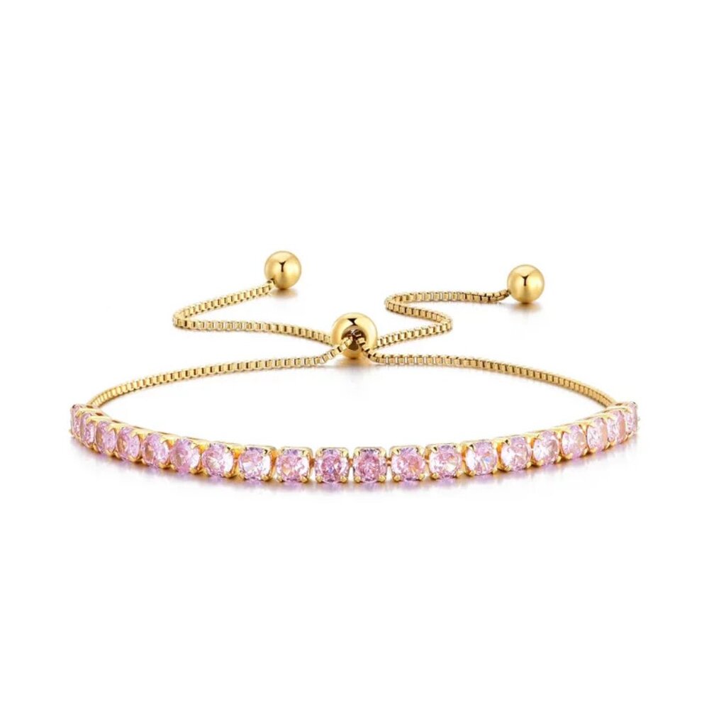 3/$35 Copper Chain Tennis Bracelet Pink Cubic Zirconia Gold Tone Diamond Jewelry
